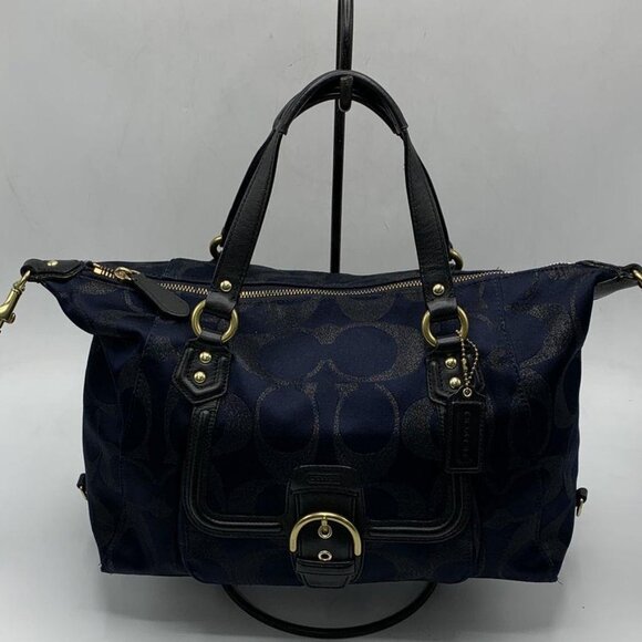 Coach F26243 Navy Blue Jacquard Campbell Signature Metallic Satchel Bag - Picture 1 of 15